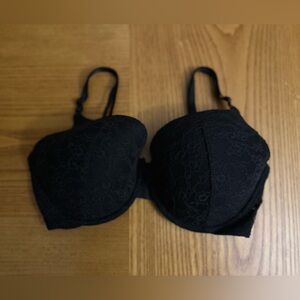 VS Lined Perfect Coverage Bra 34DD BLACK Lace over Cups Victorias Secret